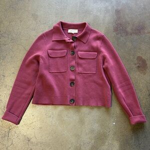 Sezane Betty 100% Merino Wool Rose Pink Button Cardigan Pocket Sweater S